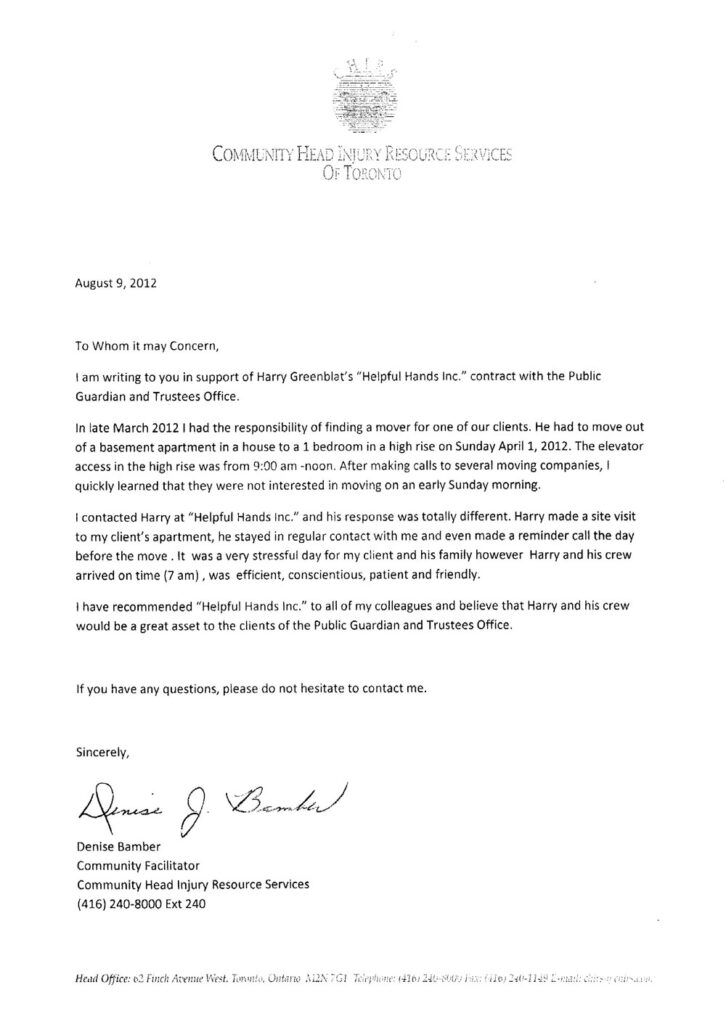Testimonial by Community Head Injury Resource Services of Toronto