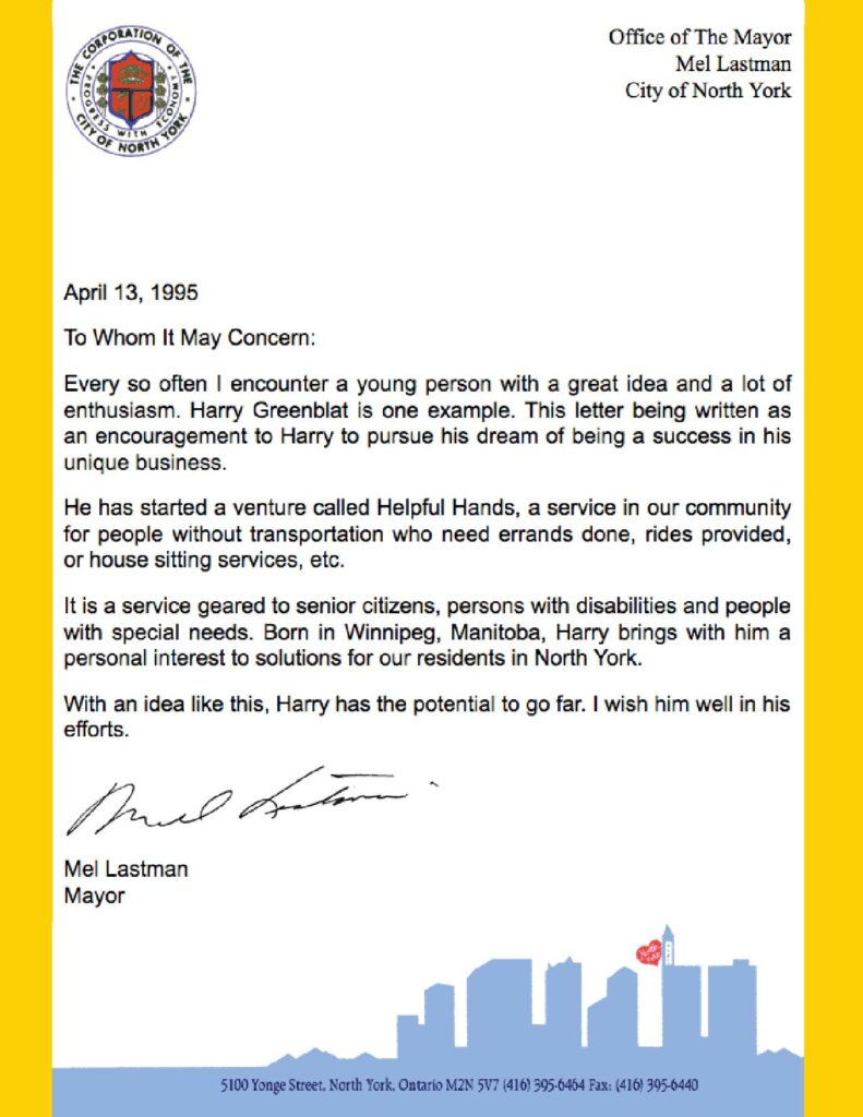 Testimonial by Mayor Mel Lastman